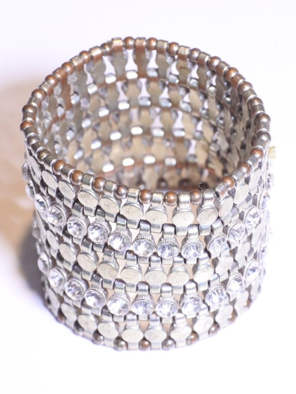 Vintage Hollywood Glam Wide Crystal Rhinestone Stretch Cuff Bracelet โ Multi-Row
